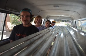 Trish experiencing how sometimes we have to come up with creative ways to transport materials.... 