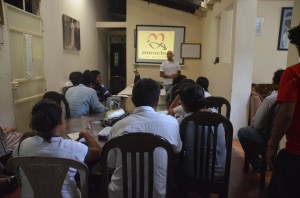 Pedro from Miracles in Action doing what we hope is the first of many Nutritional education seminars for local villagers. 